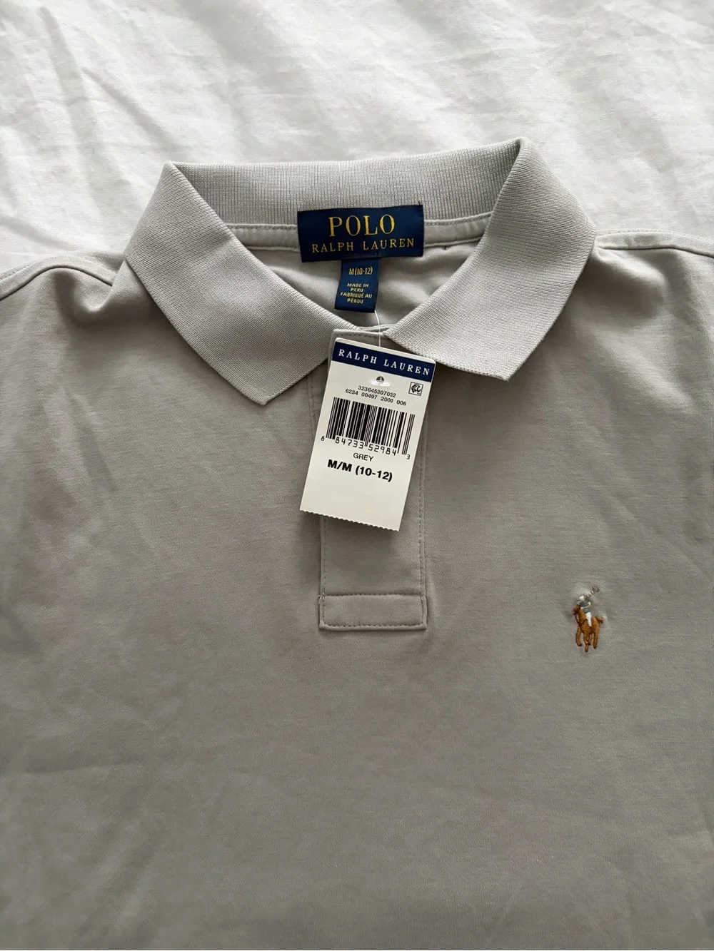 Polo Ralph Lauren Boys Gray Collared Polo Shirt with Embroidered Pony Medium NWT